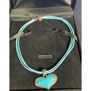 QVC Sally C Treasures Sterling Turquoise Heart Necklace